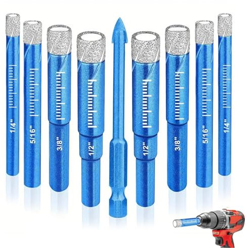 Set di 9 punte diamantate per trapano per vetro, per granito, ceramica, piastrelle di marmo, materiali duri