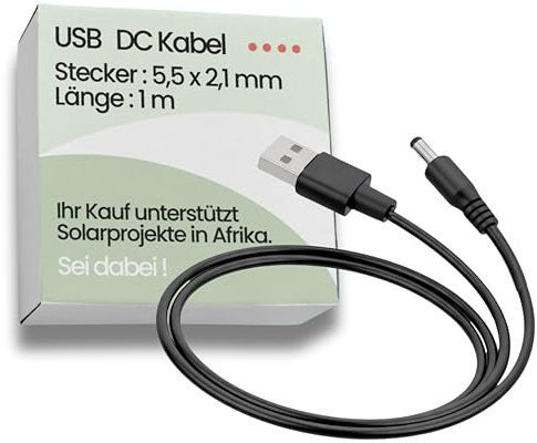 Villageboom 1m Allzweck-USB-zu-DC-Kabel für vielseitige Anwendungen, USB auf DC Stecker - 5,5 mm x 2,1 mm, Power-Ladekabel, Schwarz, 5,5/2,1mm DC-Hohlstecker (1 Meter)