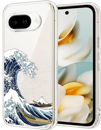 Unov for Pixel 9a Case, Clear with Embossed Design, Great Wave