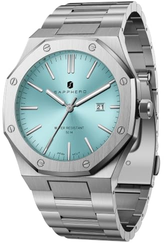 SAPPHERO Uhren Herren 50 Meter wasserdicht Edelstahl achteckigen japanischen Quarzwerk Business Casual mit Datum und Leuchtfunktion