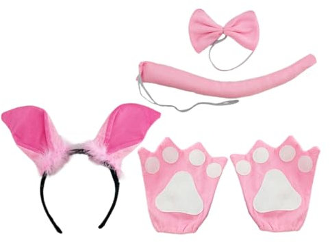 GANAZONO Schweinekostüm-set Mit Schweineohren-haarband Schweineschleife Plüschschwanz Nase Und Rock Tierkostüm-zubehör Für Cosplay Und Halloween-veranstaltungen