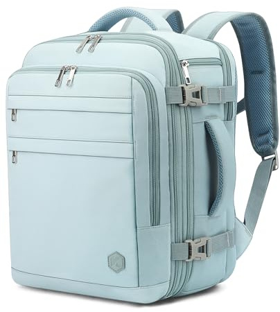 VANKEV easyJet British Airways Handgepäck Erweiterbar Rucksack 45x36x20 | 32L-40L, Große Kapazität, Sitzunter Reiserucksack für Reisen Arbeit, passt für 15,6 Zoll Laptops, Freizeitrucksack, Hellblau