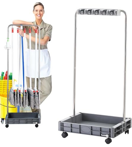 Haushaltswagen mit Regalen und Besen-/Mopphalter, großes Fassungsvermögen, Hausmeisterwagen mit eingebautem Standwaschbecken, ideal für Zuhause und Hotel