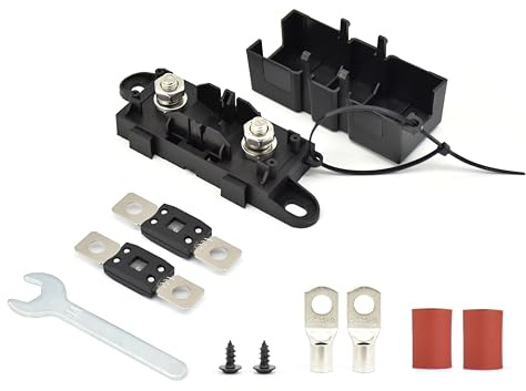 Fit4Less MEGA ANM Fuse Holder with 300A fuses, terminals, shrinking tubes, fixing terminals and wrench all ready parts ideal for Car, Van, RV, Trailer and Marine Boat.