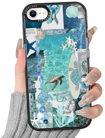 Yoedge für iPhone 8/7/SE 2020/SE 2022 Hülle mit Schildkröte Muster Blau | Aesthetic Meerestier Frucht Sommer Design Handyhülle Case Mädchen Geschenk Schutzhülle, Transparent Silikon stoßfest Cover