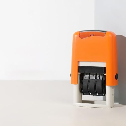 Tampon auto-encreur avec roue de date réglable – Jour, mois, année, tampon pour bureau, scrapbooking, loisirs créatifs (orange anglais)