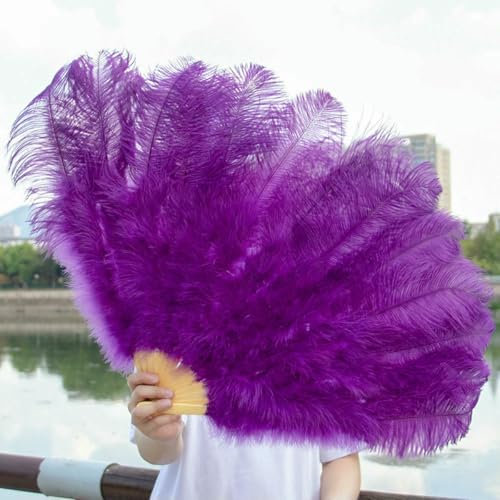 Grand éventail en plumes d'autruche naturelles, 13 os, 130 cm, blanc, pliable, pour carnaval, spectacle, décoration, violet, 1 pièce, 100 cm