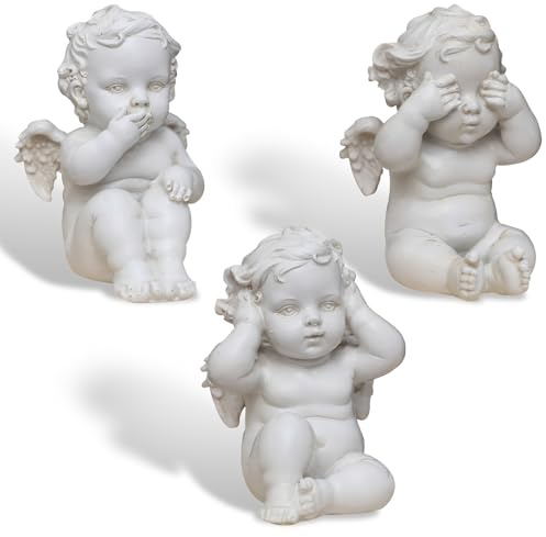 Tuzsocr 3er Set Cherubim Figuren - Nichts Sehen, Nichts Hören, Nichts Sagen, 10cm Harz Engel-Trio Statuen, Cherubim Putte Engel Skulptur, Wetterfeste Grabengel Figur, für Frauen, Geschenke, Garten