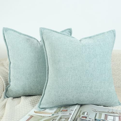 OYIMUA Mintgrün Kissenbezug 45x45 Chenille 2er Set Zierkissen | Dekorative Kissenbezüge Sofakissen Kuschelkissen Weich Kissenhüllen Wohnzimmer Schlafzimmer Boho Deko Pillow Cover