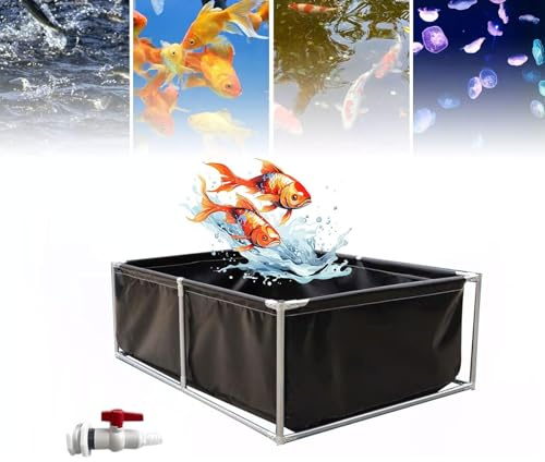 Gguwug Étangs d'aquarium extérieurs Grand Étang Aquaculture en Toile PVC - Bassin Hors Sol avec Drainage étang d'élevage de Poissons et de crevettes for Jardin, Cadre Solide Les Plantes hydroponiques
