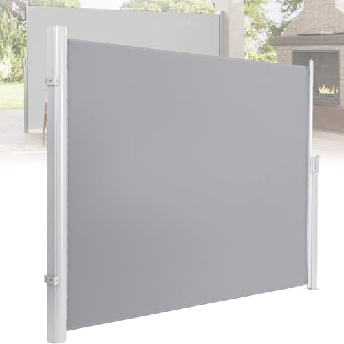 Tenda da sole laterale retrattile per esterni, impermeabile e resistente ai raggi UV, divisorio per la privacy, per terrazze, balconi e giardini, schermo pieghevole grigio chiaro, 200 x 300 cm.