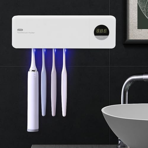 Sterilisator für UV-Zahnbürsten – Sterilisator für Wand-Zahnbürsten, Zahnbürstenhalter mit 2000 mAh Akku, hygienisches Badezimmerzubehör (Trocknung + Desinfektion) [Klasse A+++]