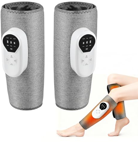 Beinmassagegerät Kabellos mit Heizfunktion und Vibrationsfunktionen, Wadenmassagegerät Luftkompression Massage, 3 Massagemodi, Heißdruckmassagegerät für Durchblutung Muskelentspannung (2 Stücke)