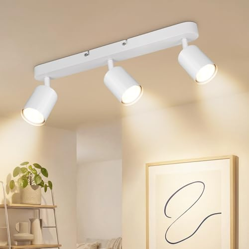 Dehobo Deckenstrahler 3 Flammig GU10 Deckenlampe Weiß für Küche | Metall, 350° horizontal 90° vertikal drehbar, Max 50 W, Moderne Wand Deckenmontage für Küche Wohnzimmer Ohne Leuchtmittel