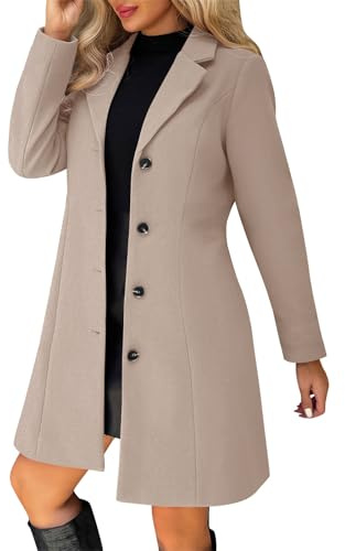 Dyhxuan Wollmantel Damen Lang Trenchcoat Elegant Revers Mantel Einfarbig Übergangsjacke Knielang Wintermantel Einreihiger A-Linie Wolljacke Herbst Winter