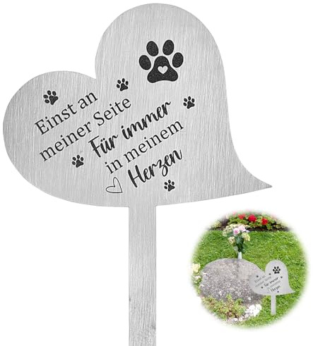Booaee Grabschmuck Wetterfest für Hund Katze Herz Grabstecker Edelstahl | Grabschmuck mit Spruch Einst an Meiner Seite,für Immer in Meinem Grabdekoration Wetterfest Grab Deko Grabstein Haustier