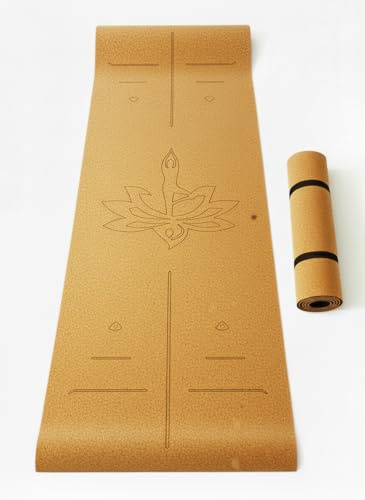 Yogamatte aus Kork – umweltfreundlich & rutschfest mit TPE-Rückseite – 183 x 61,5 cm – für Yoga, Pilates & Fitness – inklusive Tragegurt – leicht, langlebig & recycelte Verpackung (Lotusblume)