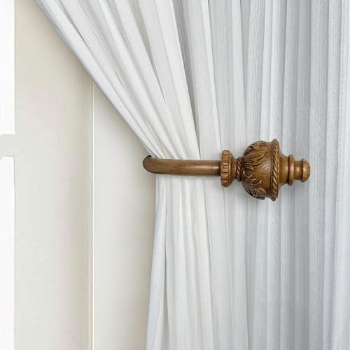 ILAISIHOME Curtain Drapery Holdbacks with Carved Wood Design Resin Finials, Wall Mount Drapery Hooks Holders, Set of 2