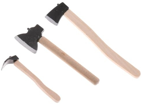 Hache de Maison de poupée 3 pièces/Ensemble échelle 1:12, Jouet réaliste, Hache en Bois Artificiel, Mini Miniatures décoratives pour Maison poupée pour Jardin, Accessoires scène Coupe b