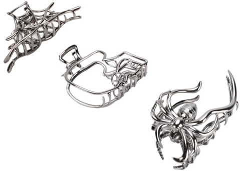 Sharainn Gothic Silber Schwarz Spinnennetz Skelett Totenkopf Haarklammern für Frauen Mädchen, Großes Metall Haarspangen Set für Dickes, Dünnes Haar, Dunkle Alternative Gothic Haarschmuck mit