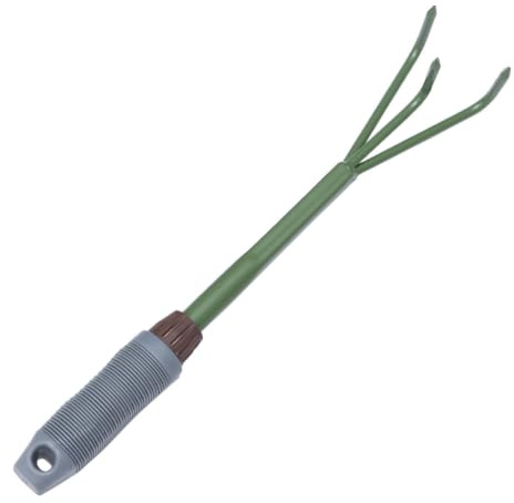 Rastrello da Giardinaggio a Tre Denti, Portatile, Leggero, Verde | Semina e Uso Interno, Struttura in Ferro e Plastica, Attrezzo Sicuro, per Terreno Sciolto