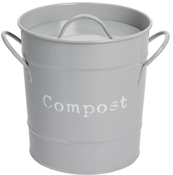 Harbour Housewares Vintage Kitchen Compost Bin - 3.2L - Grey - Steel Indoor Countertop Food Waste Caddy Compost Container with Handles & Removable Inner Liner - Rustic Style Countertop Bin