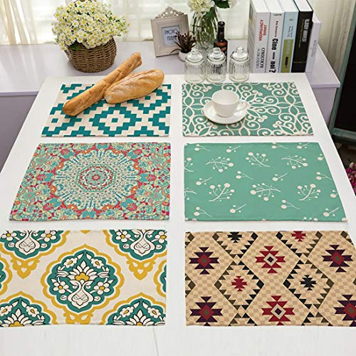 JameStyle26 6er Set Tischset Platzset Modern Design Blume Paisley Platzmatte hochwertige Baumwolle und Leinen Tischunterlagen Tischdecke 43x33cm (Variante 1)