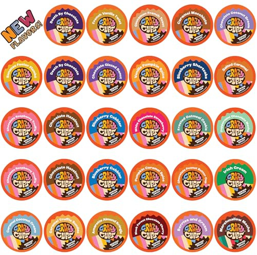 Crazy Cups Confezione assortita di cialde di caffè aromatizzate, tostatura media, monodose riciclabili per macchine Keurig K tazze, 50 pezzi