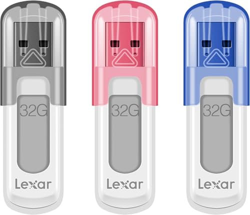 Lexar JumpDrive V100 32GB USB 3.0 Flash Drive Pack of 3 Grey Pink Blue (LJDV100032G-B3NNU)