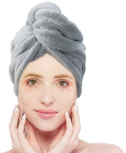 Asciugamano per capelli in microfibra per capelli ricci turbanti per capelli bagnati Asciugamani ad asciugatura rapida Asciugamani per capelli da donna 56 cm e 30 cm con fasce grigie (grigio)