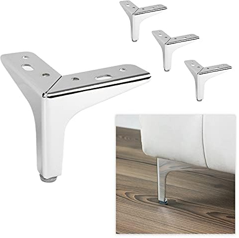 P17- Siena | Set 4 Füße + 16 Schrauben | Glänzendes Chrom | Höhe 10 cm | Beine für Sofas, Möbel, Schränke, Sessel | Metallfüße für Modernes und Elegantes Design |