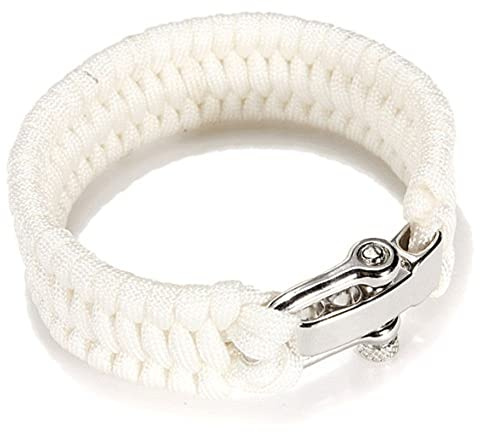SagaSave Outdoor Paracord Survival Bracelet, Emergency Rescue Parachute Rope Bracelet with Adjustable Buckle for Travelling, Camping and Hiking (White)