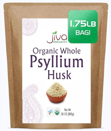 Jiva Organics Whole Psyllium Husk (Isabgol) 1.75 LB (28 Oz) Jumbo Bag - Non-GMO, Unflavored - Keto Friendly, Soluble Fiber
