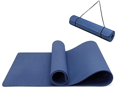 Yogamatte rutschfest und umweltfreundliche TPE Sportmatte mit Tragegurt Gymnastikmatte für Pilates Workout Fitnessmatte 183 x 61 x 0.6 cm (Marine)