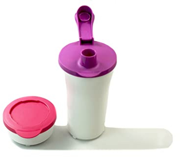 TUPPERWARE Iluminas Shaker 800ml blanco violeta + tarro 200ml blanco rosa
