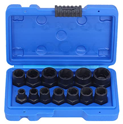 Jeu de Douilles D'extraction de 13 Pièces, Jeu D'extracteurs D'écrous, Dissolvant de Boulons à Impact et D'écrous avec un tournevis carré de 3/8in et un adaptateur hexagonal de 1/48in