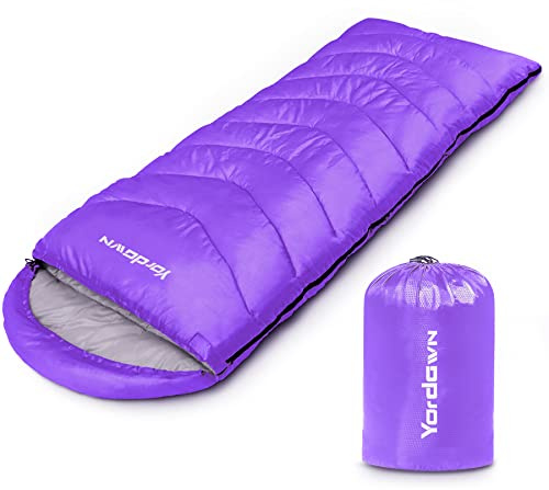 Yordawn Saco de Dormir Cama Adulto Niños Ultraligero y Compacto, para Camping, Viajes Senderismo, 4 Estaciones Invierno Verano, Sleeping Bag Impermeable, Púrpura