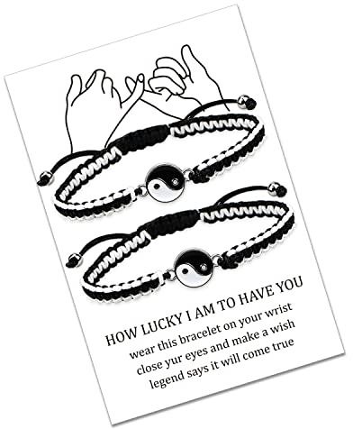 LUOKIFUR Paar Yin Yang Armband-verstellbare Freundschaftsarmbänder, handgeflochtenes Seil Freundschaftsarmband Frauen Männer Schmuck Geschenke (Black-White(s))