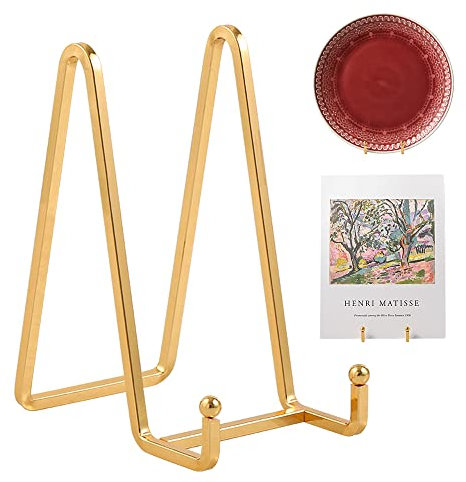 Chevalet Support Presentoir Porte Assiette - 6 Pouces Metal Support Assiette Decorative - Support Cadre Photo de Table - Présentoir de Fer pour Plaque | Livre Cuisine | Carte Postale | Art - Or