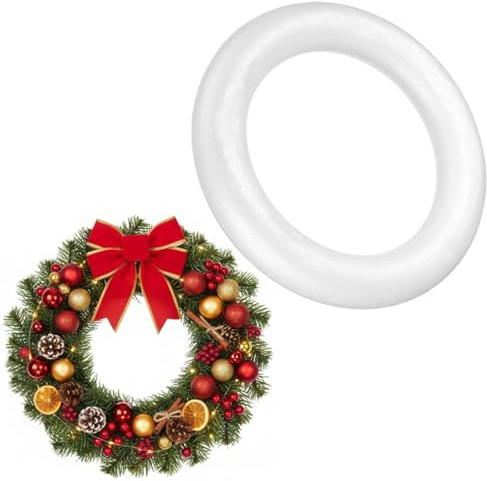 Beavorty Foam Wreath Forms 12'' Round Polystyrene Foam Wreath Rings Christmas Craft Forms White DIY Froth Wreath for DIY Crafting Wedding Flower Projects Holidays Decoration