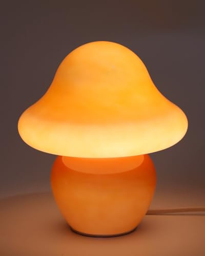 HEQET Pilzlampe, orange farbene Glaspilz-Tischlampe für Schlafzimmer, Wohnzimmer, ästhetische Lampen für Schlafzimmer, süße Nachttischlampe (Orange)
