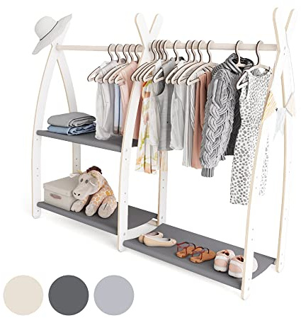 MAMOI® Klädställ för barn 95 x 106 x 32 cm/53 x 95 x 32 cm | Barngarderob | Klädhängare för barn | Träskena | Garderob trä barnrum | 100% ECO | Tillverkad i EU