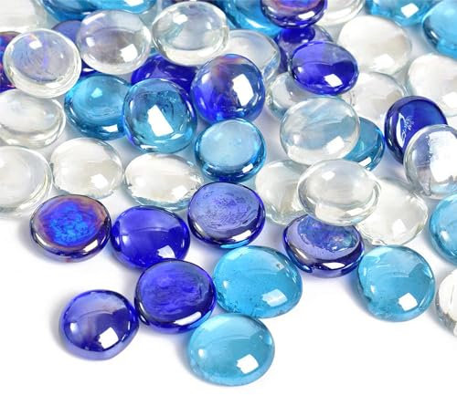 GVSAVY 200g Clear Round Glass Pebbles, Mixed Color Flat Gems, Glass Pebbles, Artificial Gemstone Decoration, Vase Filling Beads, For Aquariums, Plant Pots, Landscaping