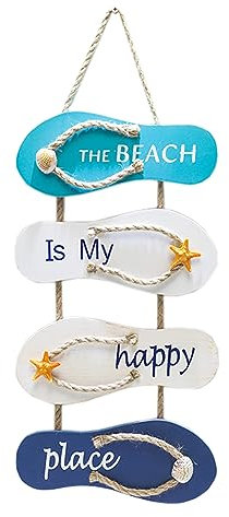 Hängeschild Holz, Wandschild Holz Beach, Deko Schild mit Spruch, Beach Strand Deko, Flip-Flop-Wandornament mit Strand-Design, Wand Ornament Hängende für Zuhause, Bar, Café, Strandrestaurant, Partys A