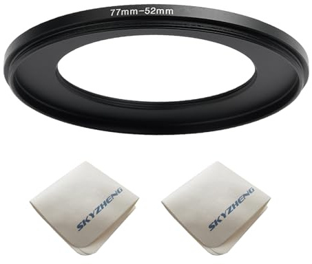 77mm Lens to 52mm Camera Lens Adapter 77mm to 52mm Step Down Ring Adapter Ring for All Brands of UV ND CPL, with Premium Lens Wiping Cloth 2 Pack (77mm-52mm)