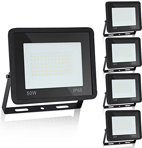 Sonnewelt LED Strahler Außen Fluter 5er 50W Aussenstrahler 4250lm Flutlicht 3000k warmweiß IP66 Wasserdicht Außenstrahler für Sportplatz Rasenflächen Hinterhof Auffahrt Garage Flur Garten