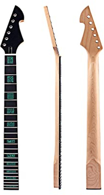Ogdni Electric Guitar Neck, 24 Fret 25.5 inch Maple Rosewood Fingerboard With Green Rectangular Inlay Guitar Parts Replacement