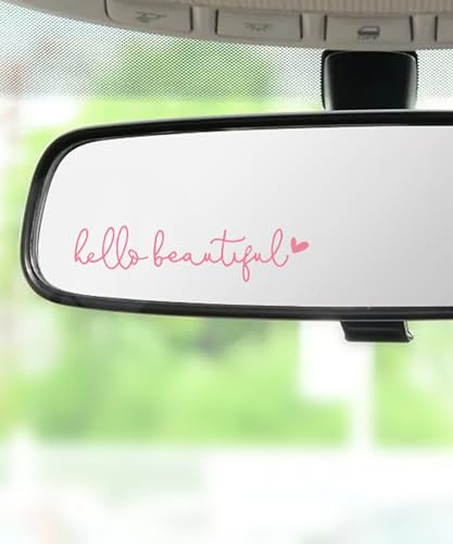 RACOONA Mirror Decal - Hello Beautiful Rearview Sticker, Car Accessories Window Decal, Self Affirmations Decoration (Pink)