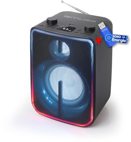 Enceinte sans Fil Muse M-1802 DJ Stéréo 60 Watts - Bluetooth 5.0 - Radio FM - Effets Lumineux - Batterie, AUX/USB+clé USB 32Go