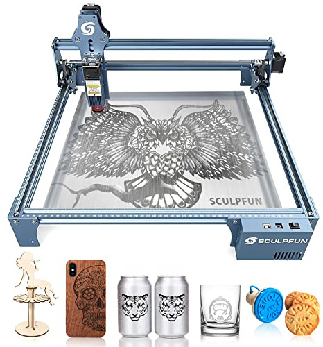 SCULPFUN S9 La~ser Engraver, 90W Effect La~ser Engraving Cutting Machine, 0.06mm La~ser Focus CNC La~ser Cutter, Eye Protection Fixed-Focus DIY Cutter Engraver for Metal, Wood, Leather